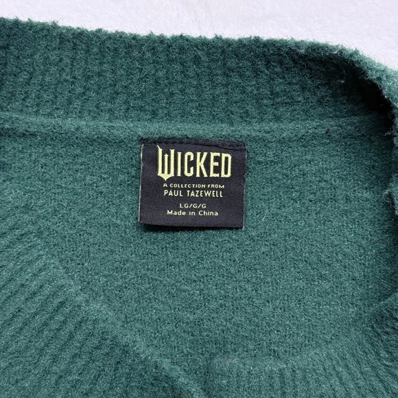 WICKED Paul Tazewell‎ Green Embroidered Button Front Cardigan Sweater LG - Picture 3 of 7